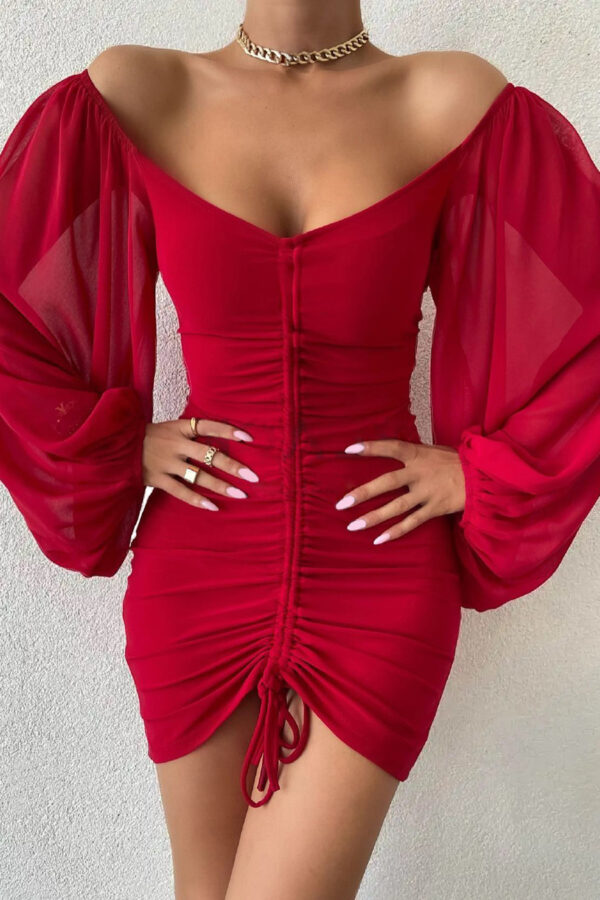 Κόκκινο Φόρεμα Φαρδιά Μανίκια