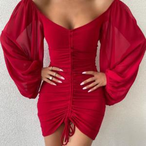 Κόκκινο Φόρεμα Φαρδιά Μανίκια